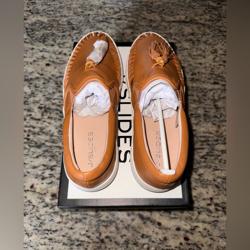 Women’s J Slides Aztec Tan Leather Slip-On Sneakers - Picture 3 of 4